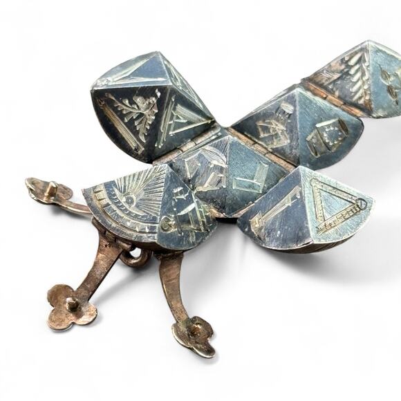 Antique Masonic Orb Folding Pendant Charm 9K Gold & Sterling Silver Vintage Rare - Picture 5 of 15